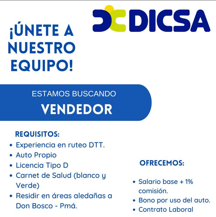 vacante vendedor dicsa panamá