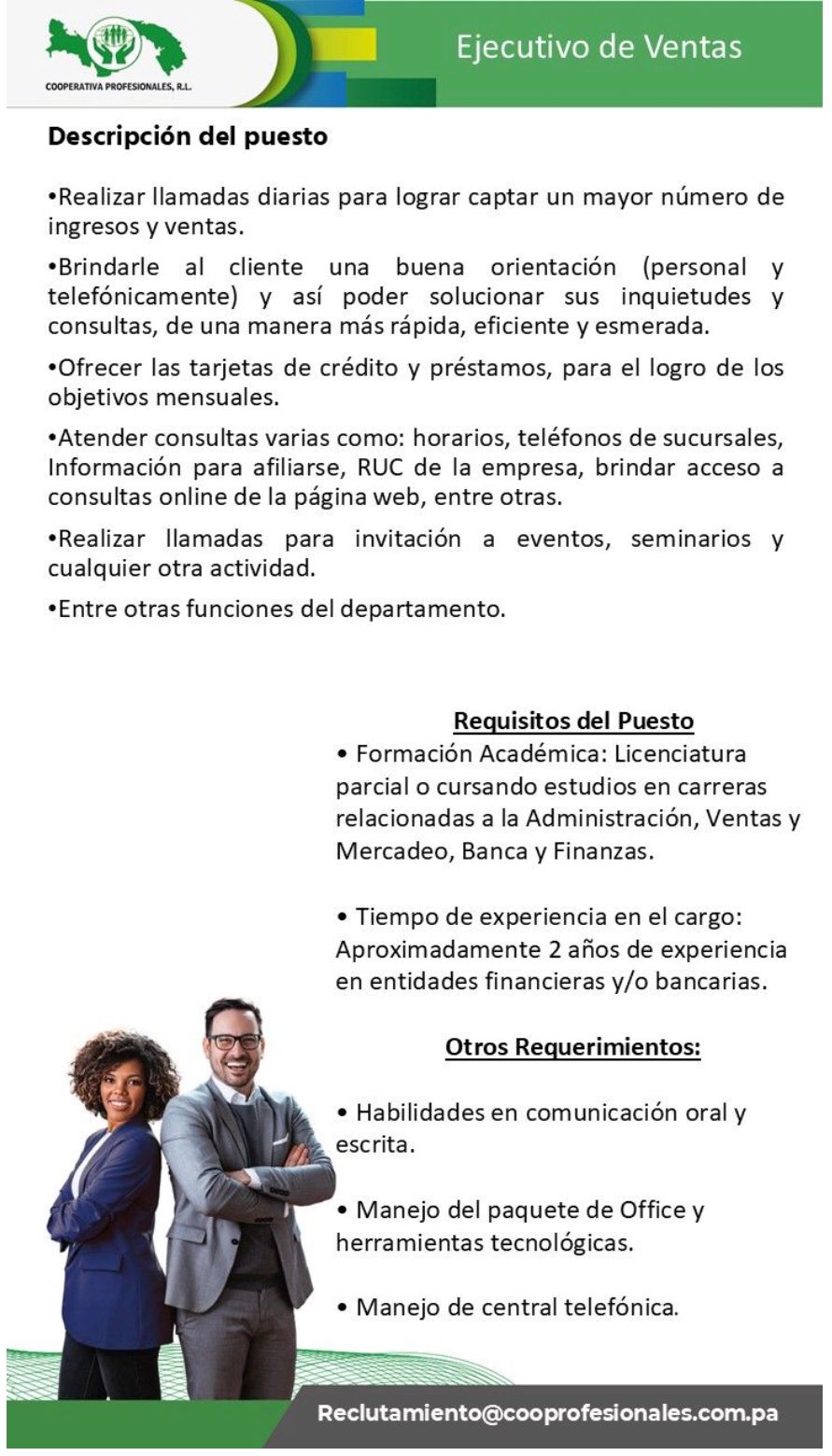 ejecutivo de ventas en cooperativa profesionales