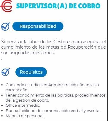 supervisor de cobros en gestionadora de crédito