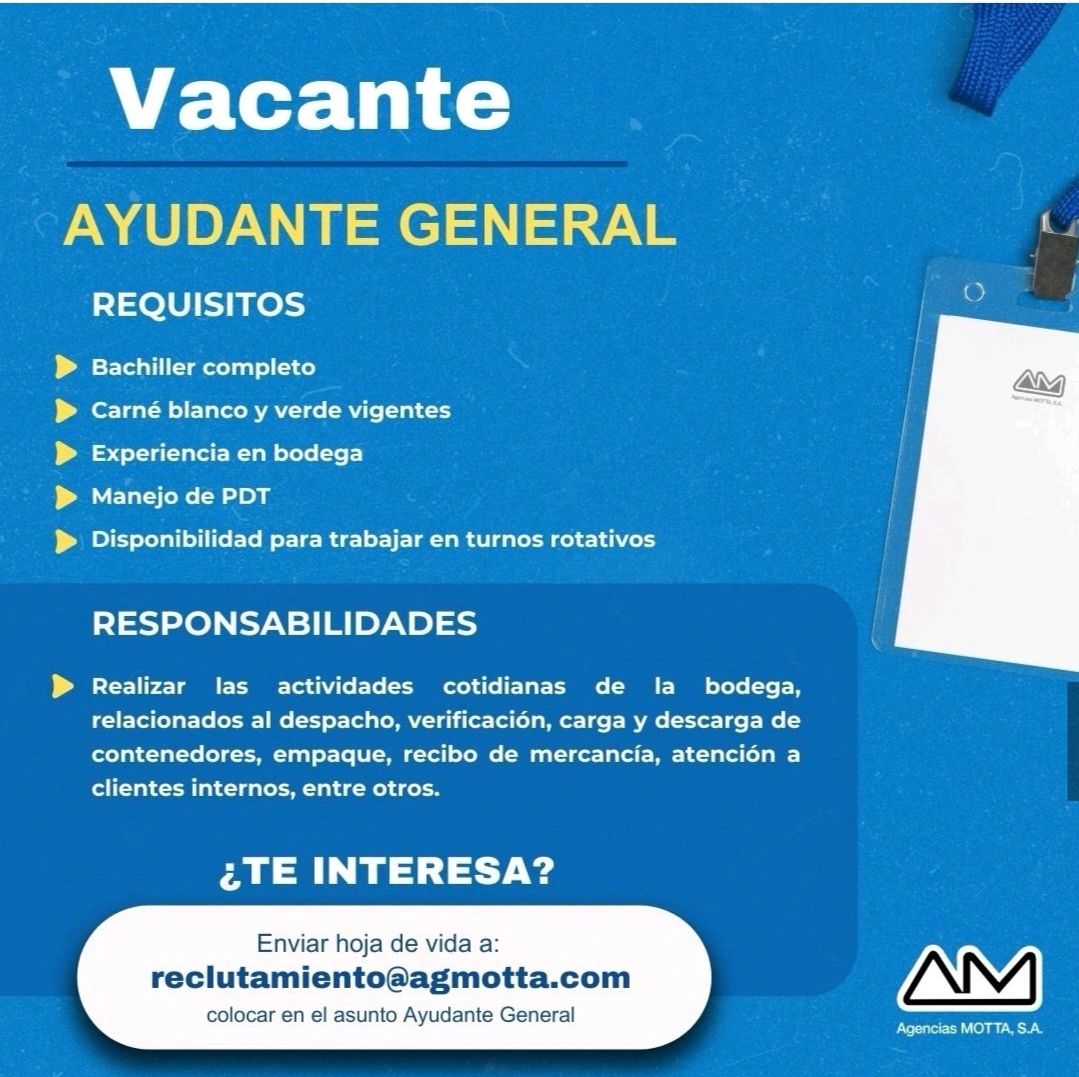 Ayudante general en agencias motta