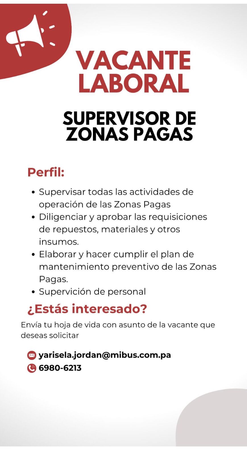 trabajo de supervisor de zona paga en mi bus