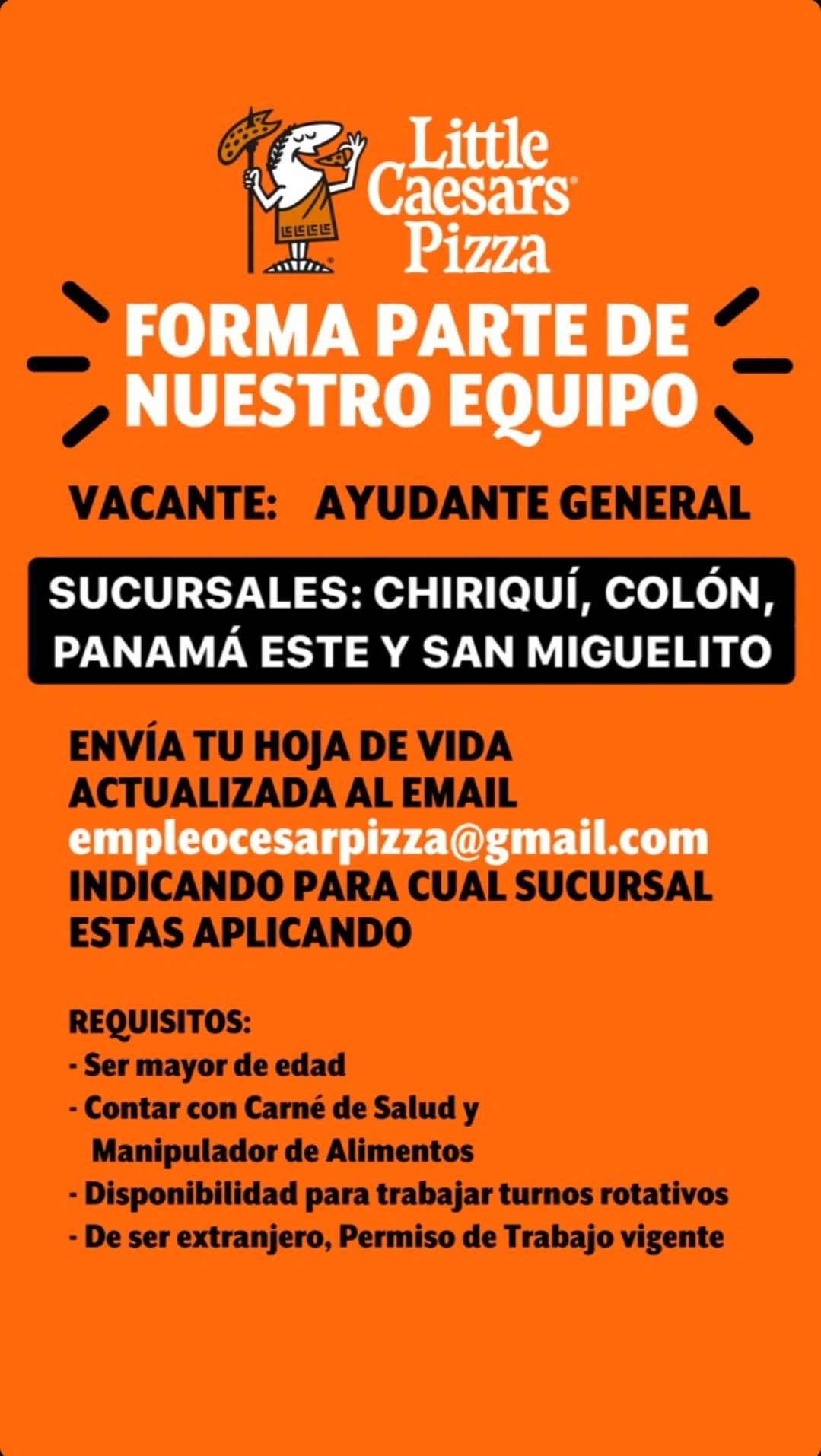vacante de ayudante general en little caesars pizza